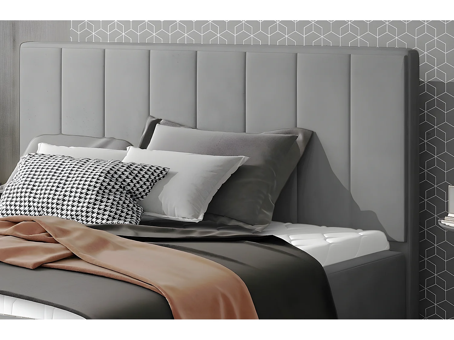 Luxe tweepersoonsbed van fluweelachtige kwaliteit, AUDE, grijs, 180x200, eigentijdse stijl