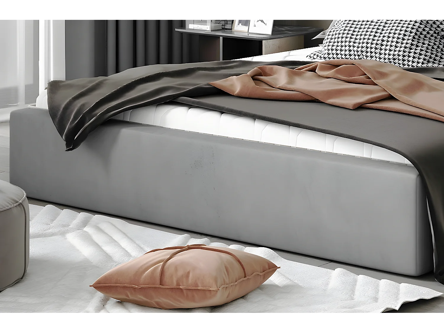 Luxe tweepersoonsbed van fluweelachtige kwaliteit, AUDE, grijs, 180x200, eigentijdse stijl