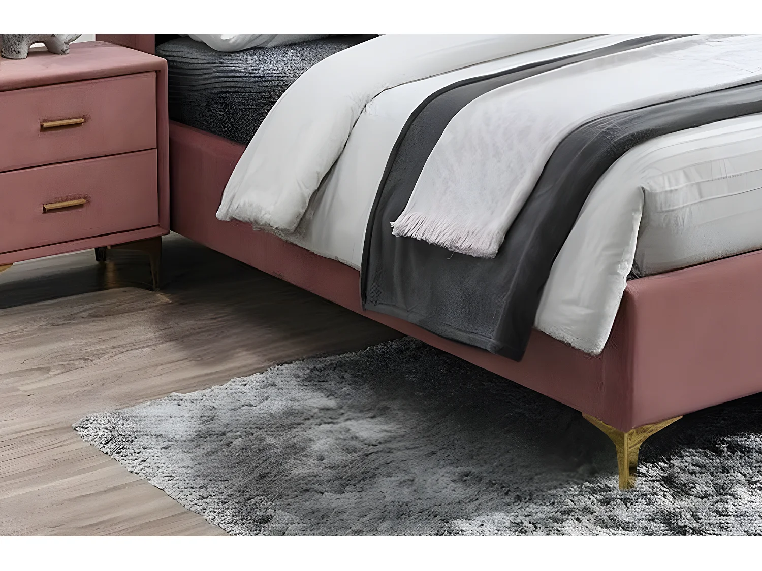 Lit double en tissu velours de qualité MONOTI, rose pale, avec sommier à lattes, 160x200