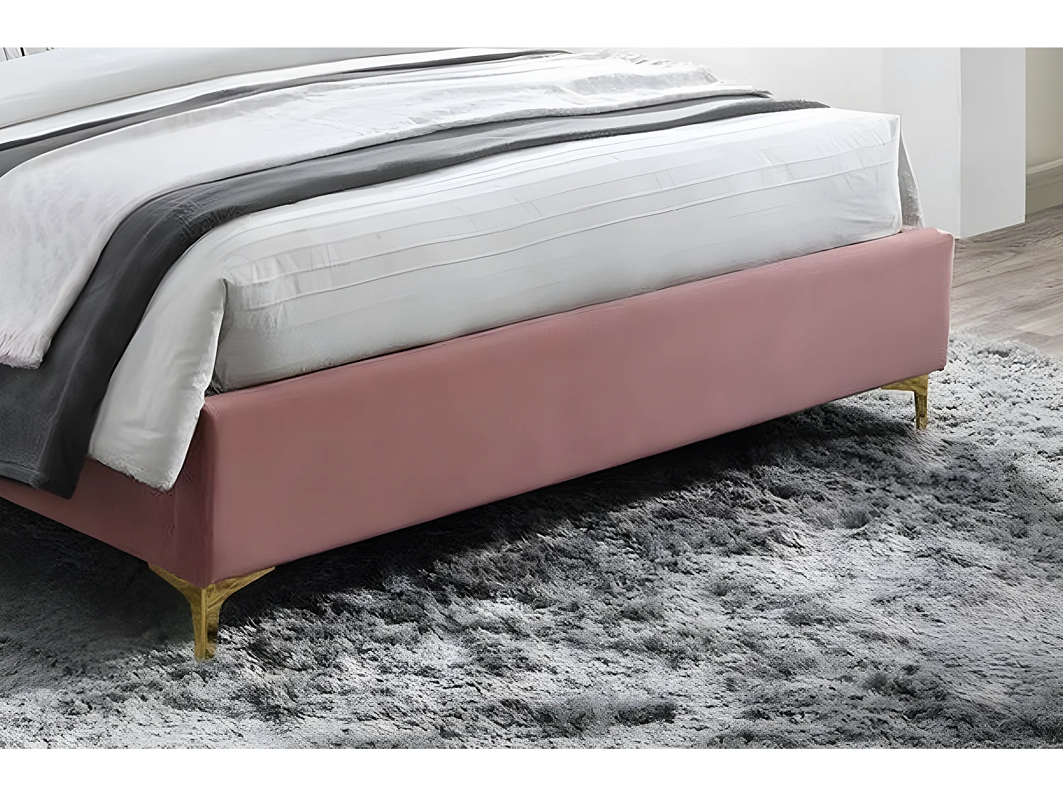 Lit double en tissu velours de qualité MONOTI, rose pale, avec sommier à lattes, 160x200