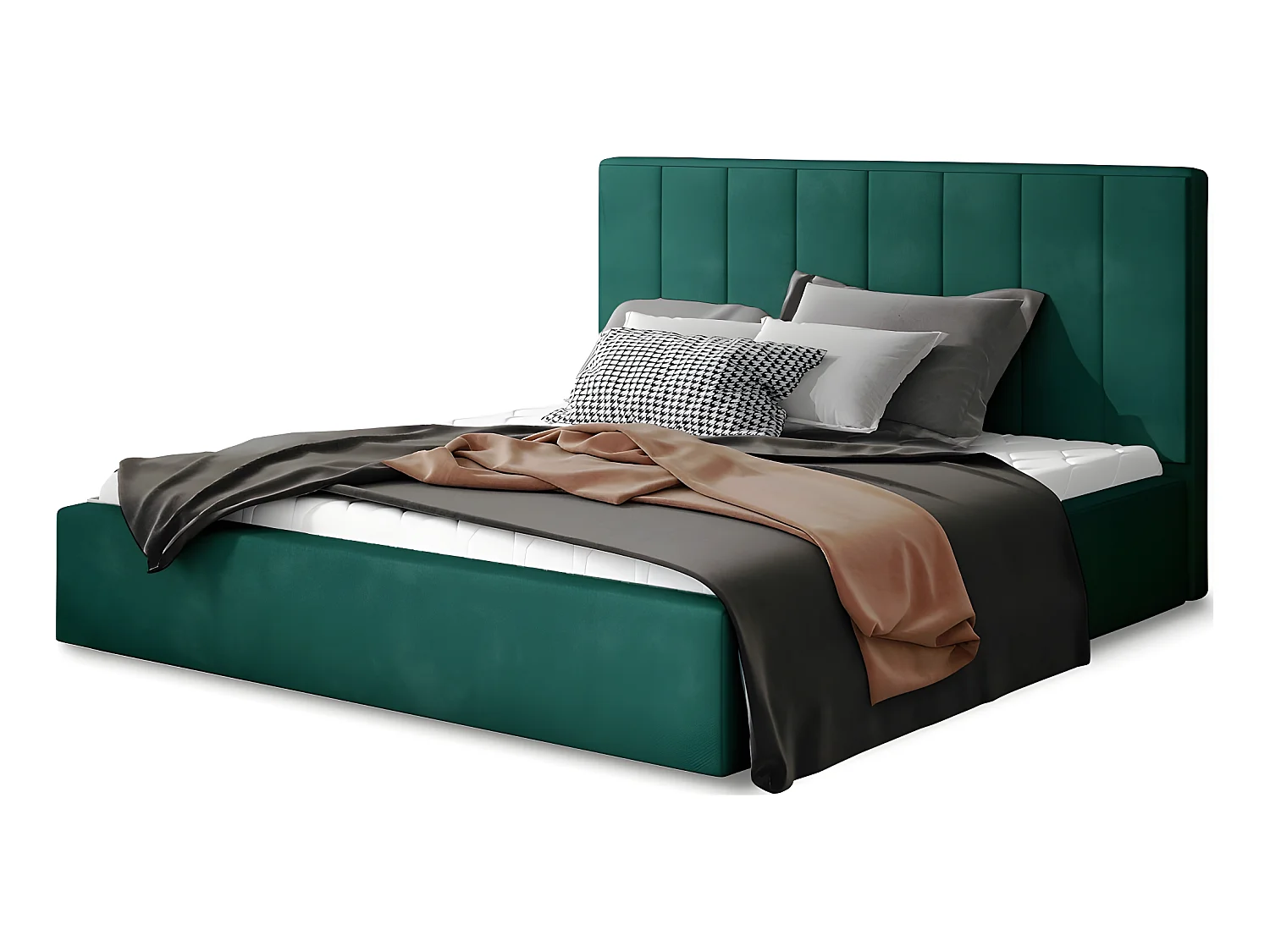 Lit double en tissu velours de qualité luxe, AUDE, vert, 180x200
