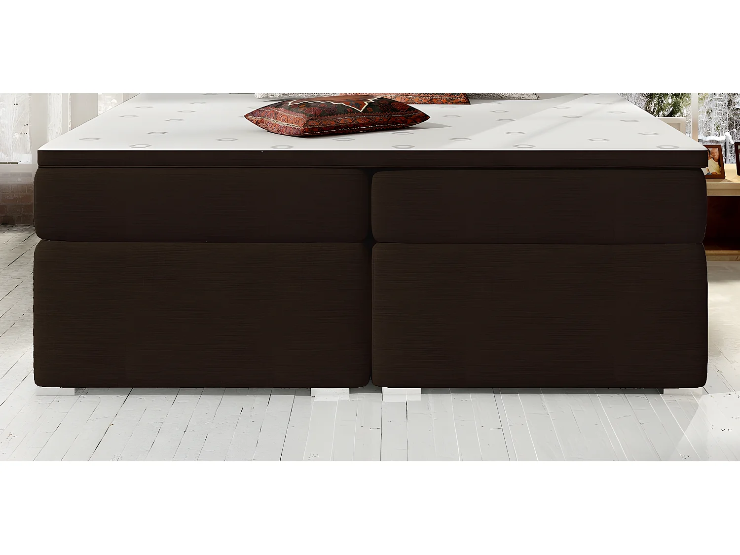 Ensemble boxspring complet tête de lit + sommiers + matelas + surmatelas BORIS de VENESETTI - tissu luxe chocolat - 160x200 cm