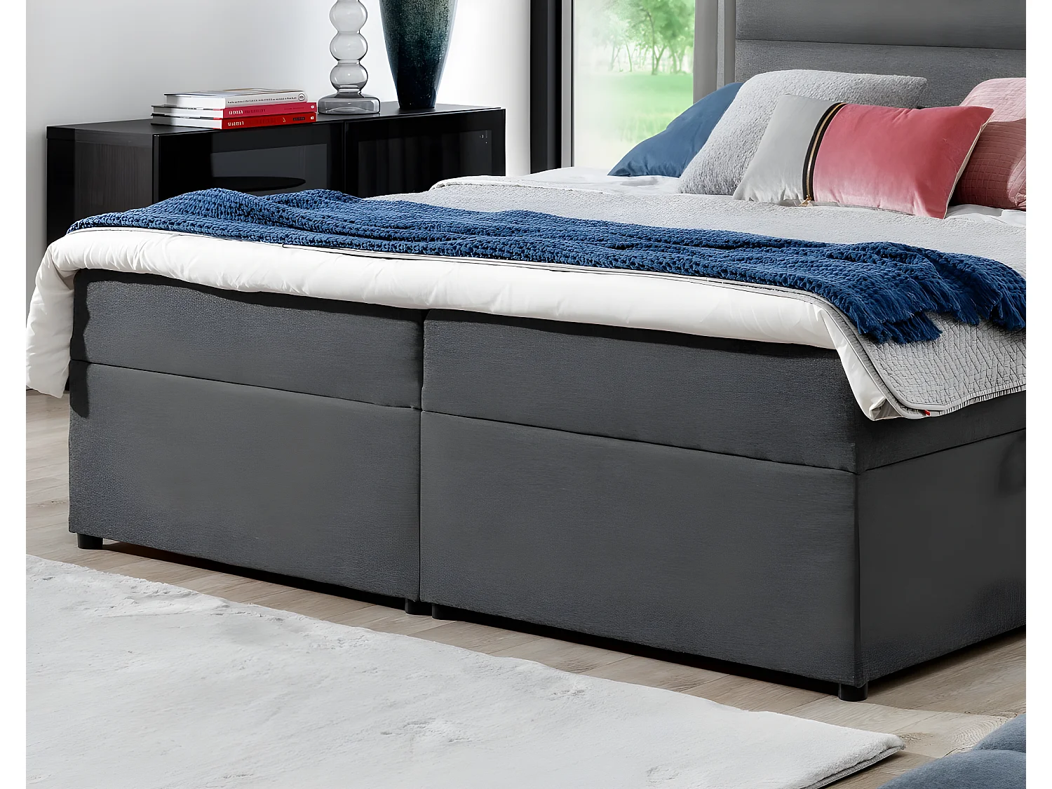 Ensemble boxspring complet tête de lit + sommiers + matelas + surmatelas AMARIS de VENESETTI - tissu luxe noir - 160x200 cm