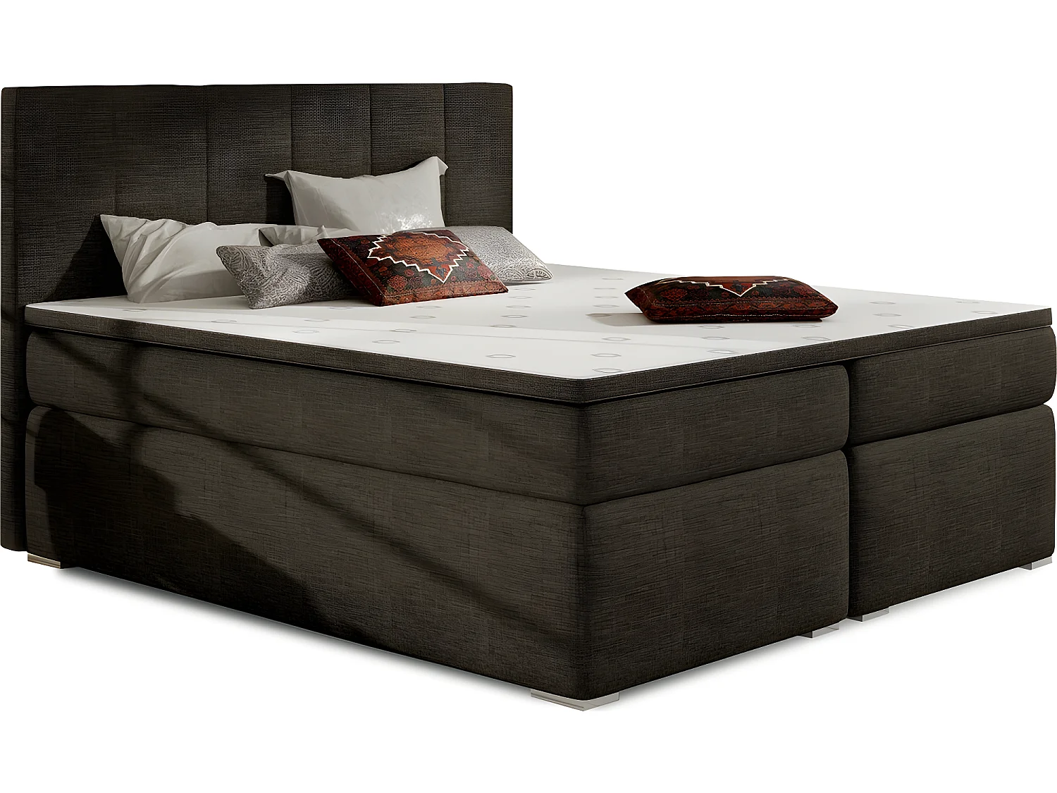 Ensemble boxspring complet tête de lit + sommiers + matelas + surmatelas BORIS de VENESETTI - tissu luxe chocolat - 180x200 cm
