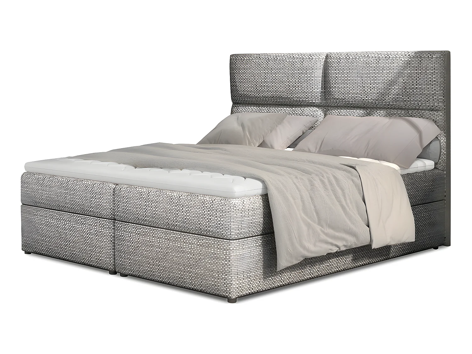 Ensemble boxspring complet tête de lit + sommiers + matelas + surmatelas AMARIS de VENESETTI - tissu luxe gris - 180x200 cm