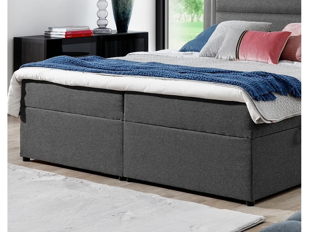 Ensemble boxspring complet tête de lit + sommiers + matelas + surmatelas AMARIS de VENESETTI - tissu luxe gris foncé - 140x200 cm