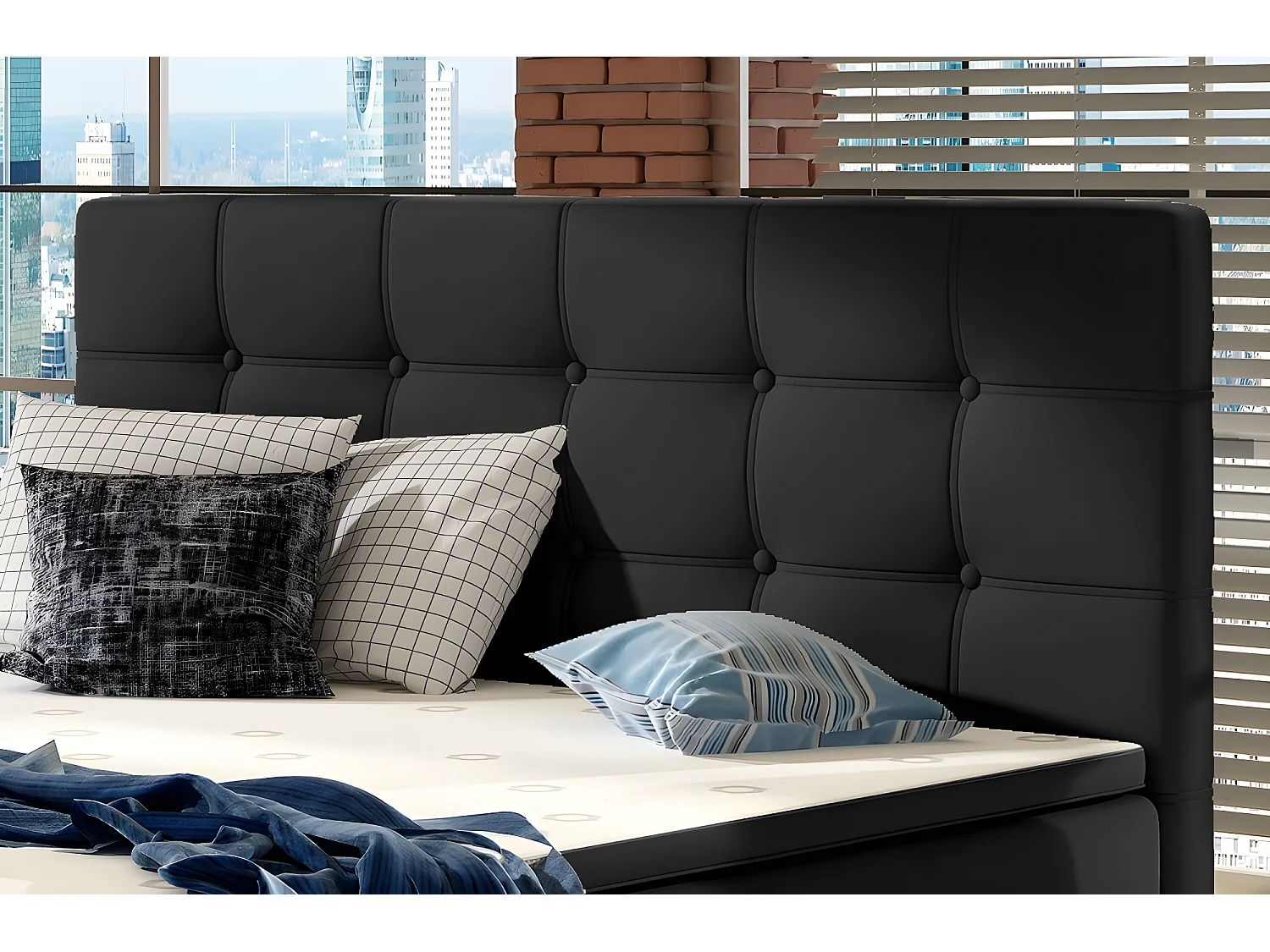 Ensemble boxspring complet tête de lit + sommiers + matelas + surmatelas INAYA de VENESETTI - simili cuir noir - 160x200 cm