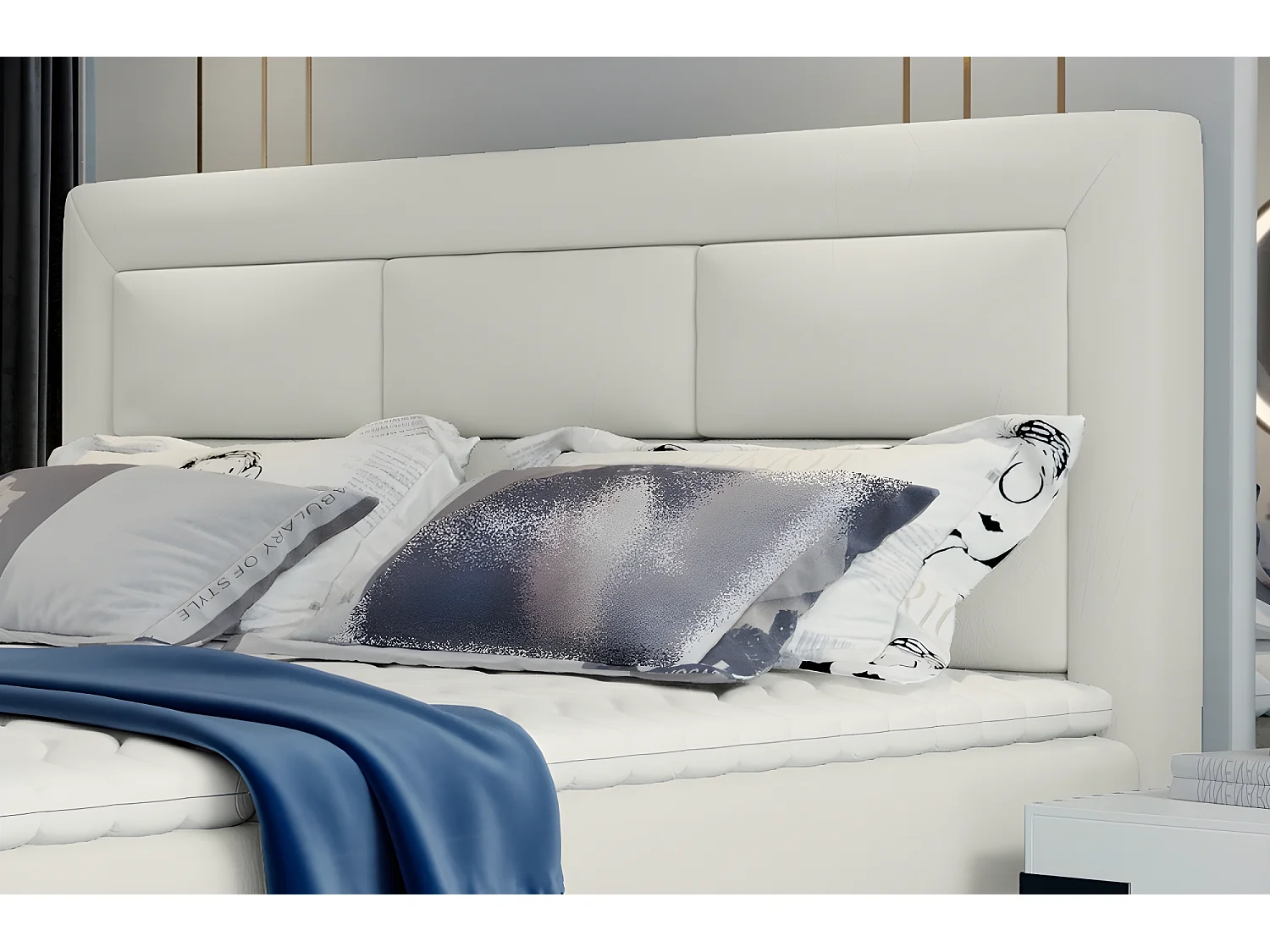 Ensemble boxspring complet tête de lit + sommiers + matelas + surmatelas VISTA de VENESETTI - simili cuir ivoire - 140 x 200 cm