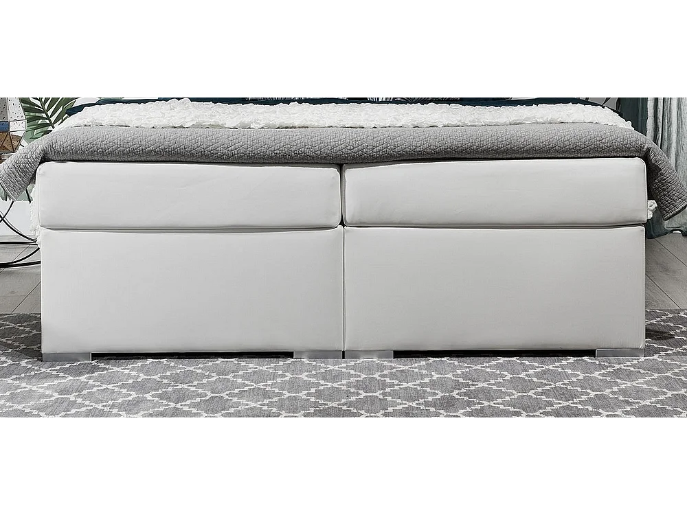 Ensemble boxspring complet tête de lit + sommiers + matelas + surmatelas BORIS de VENESETTI - simili cuir blanc - 160x200 cm