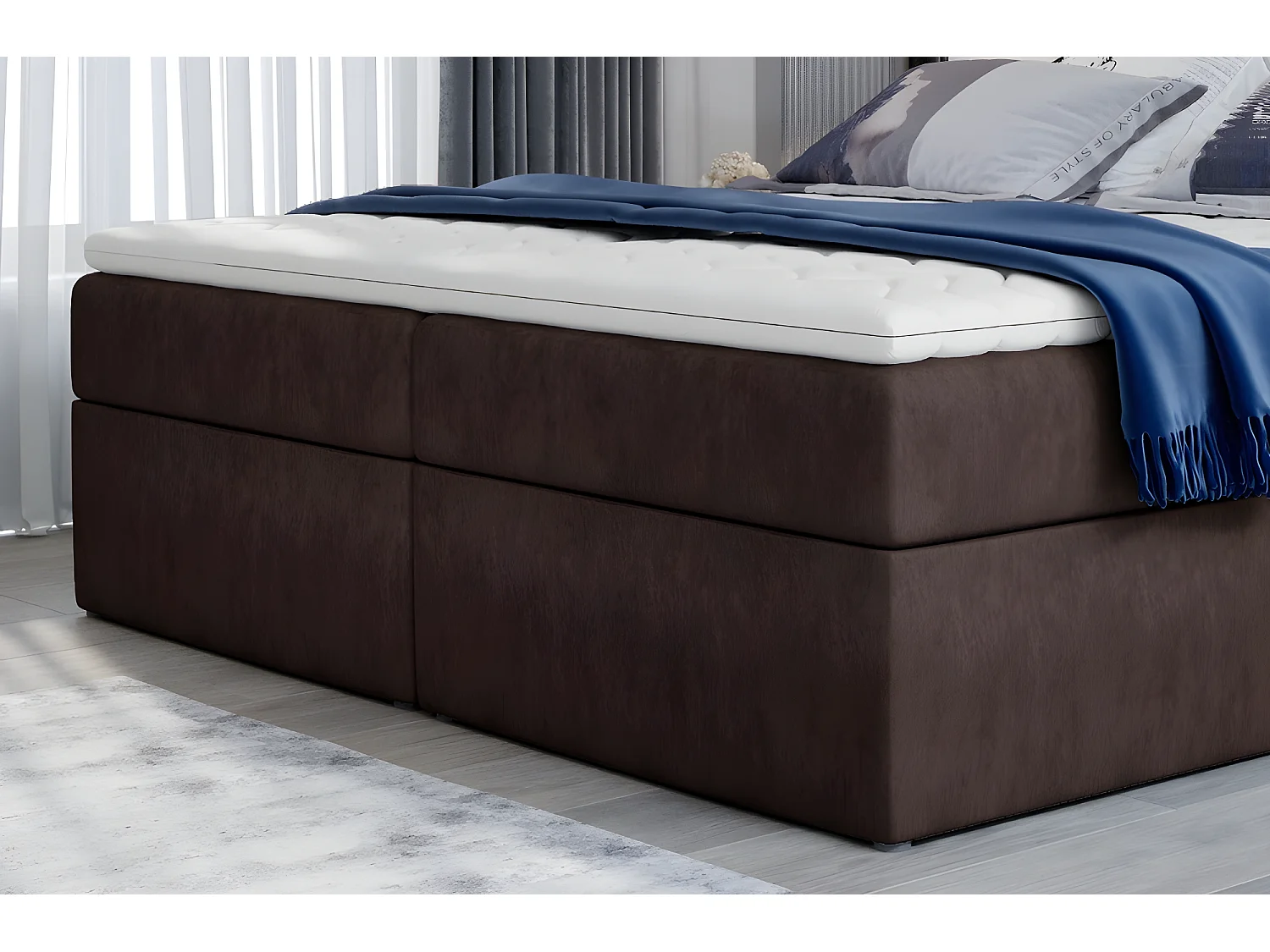Ensemble boxspring complet tête de lit + sommiers + matelas + surmatelas VISTA VELOURS de VENESETTI - tissu velours luxe chocolat - 180 x 200 cm