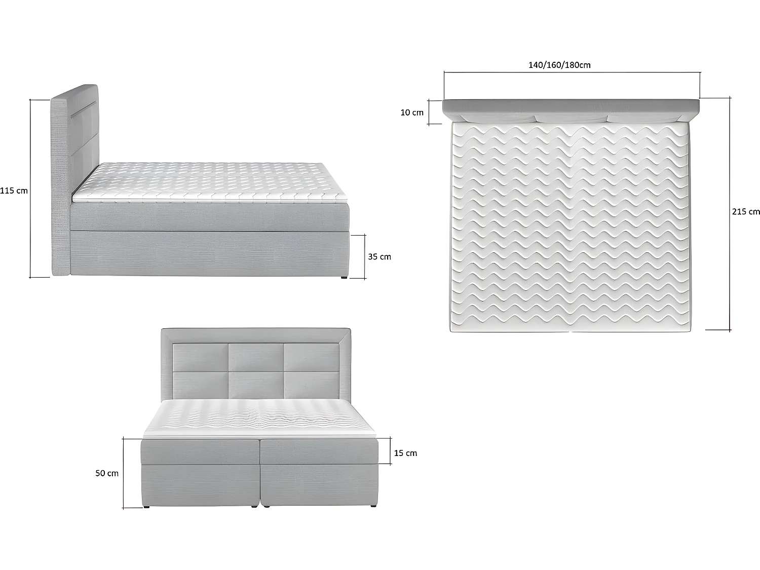 Ensemble boxspring complet tête de lit + sommiers + matelas + surmatelas VISTA VELOURS de VENESETTI - tissu velours luxe chocolat - 180 x 200 cm