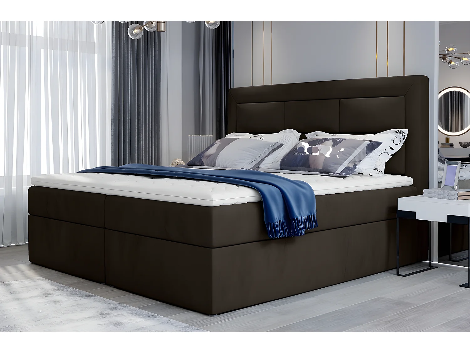 Ensemble boxspring complet tête de lit + sommiers + matelas + surmatelas VISTA VELOURS de VENESETTI - tissu velours luxe chocolat - 180 x 200 cm