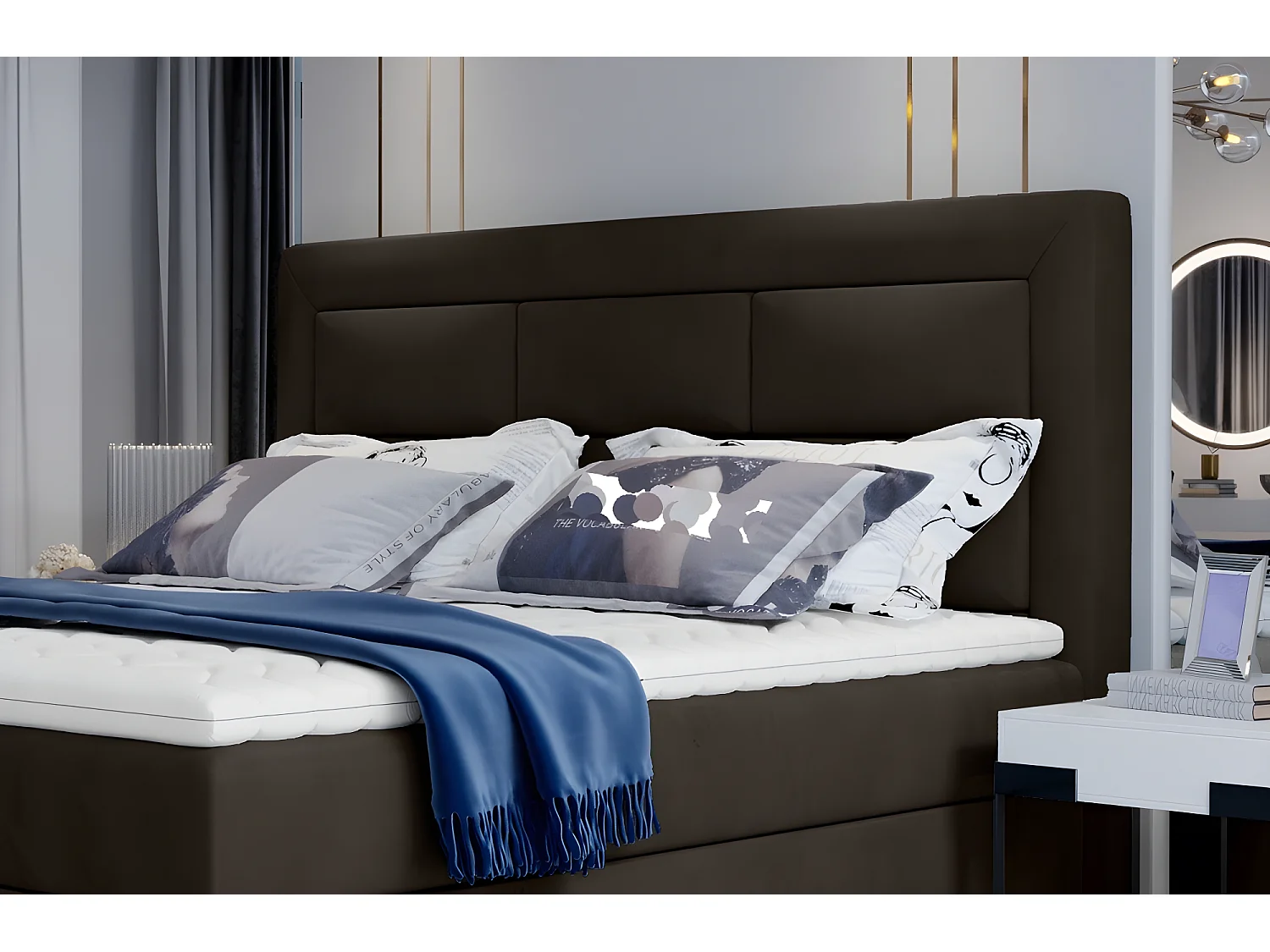 Ensemble boxspring complet tête de lit + sommiers + matelas + surmatelas VISTA VELOURS de VENESETTI - tissu velours luxe chocolat - 180 x 200 cm