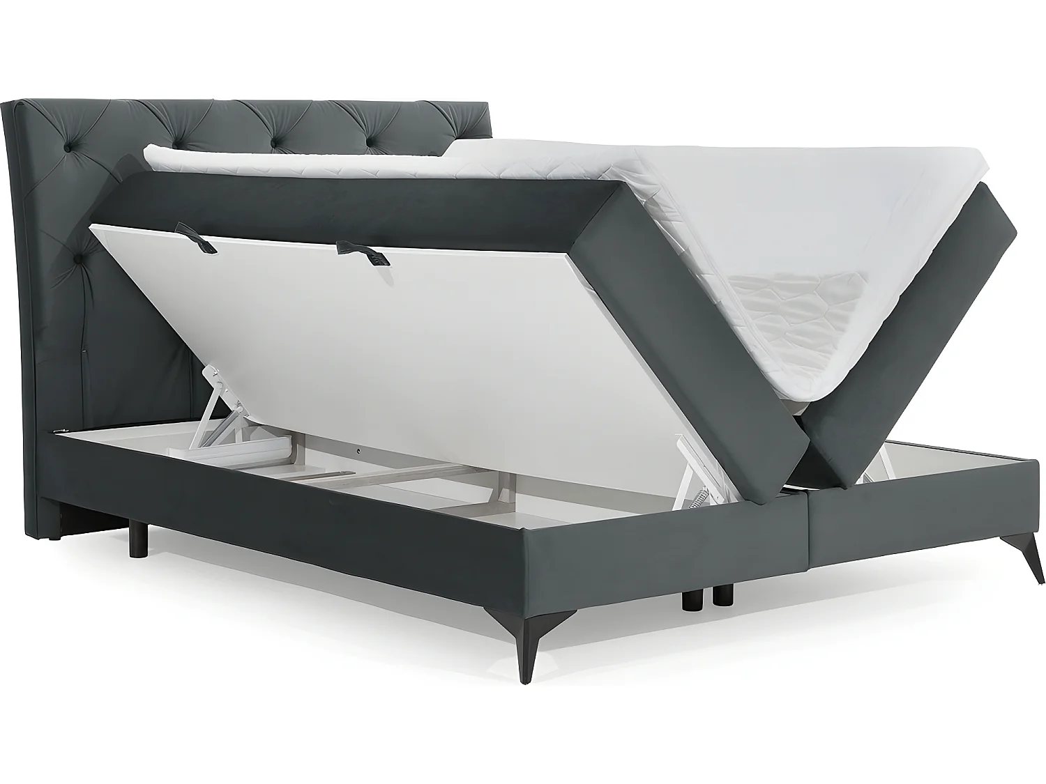 Ensemble boxspring complet tête de lit + sommiers + matelas + surmatelas LAMBERT de VENESETTI - tissu luxe gris foncé - 160x200 cm