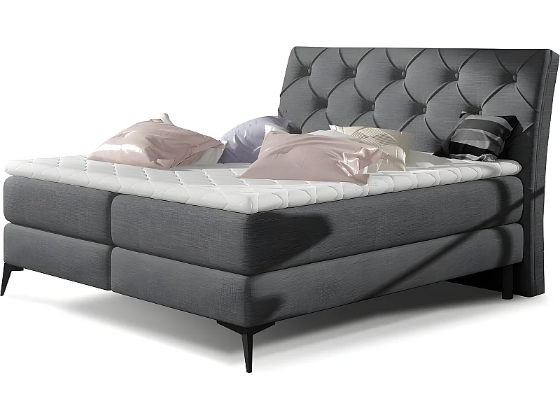 Ensemble boxspring complet tête de lit + sommiers + matelas + surmatelas LAMBERT de VENESETTI - tissu luxe gris foncé - 140x200 cm