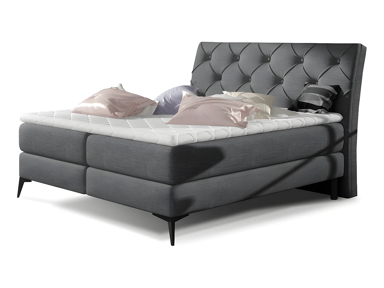 Ensemble boxspring complet tête de lit + sommiers + matelas + surmatelas LAMBERT de VENESETTI - tissu luxe gris foncé - 140x200 cm