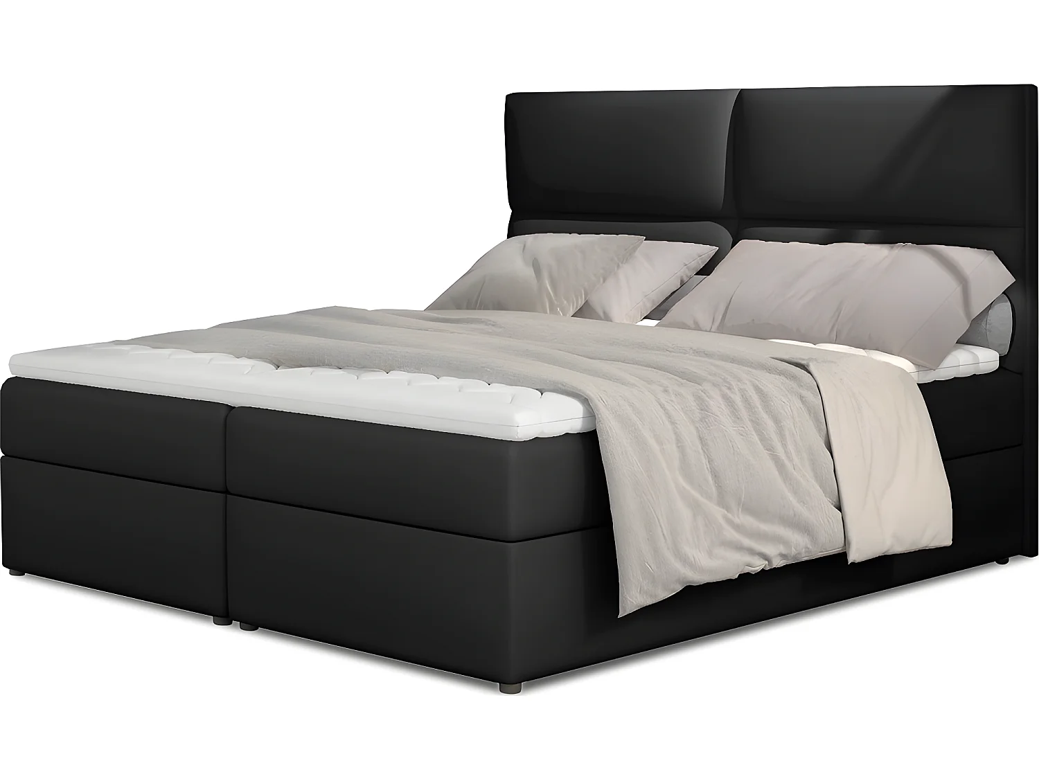 Ensemble boxspring complet tête de lit + sommiers + matelas + surmatelas AMARIS de VENESETTI - simili cuir noir - 140x200 cm