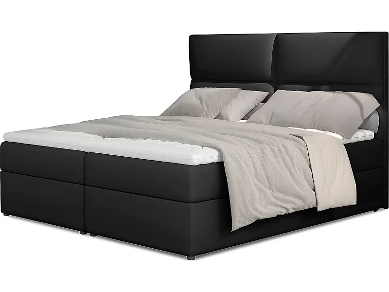 Ensemble boxspring complet tête de lit + sommiers + matelas + surmatelas AMARIS de VENESETTI - simili cuir noir - 140x200 cm