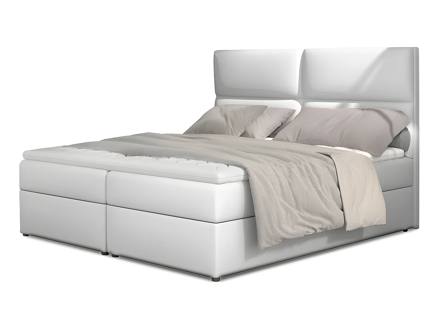 Ensemble boxspring complet tête de lit + sommiers + matelas + surmatelas AMARIS de VENESETTI - simili cuir blanc - 140x200 cm
