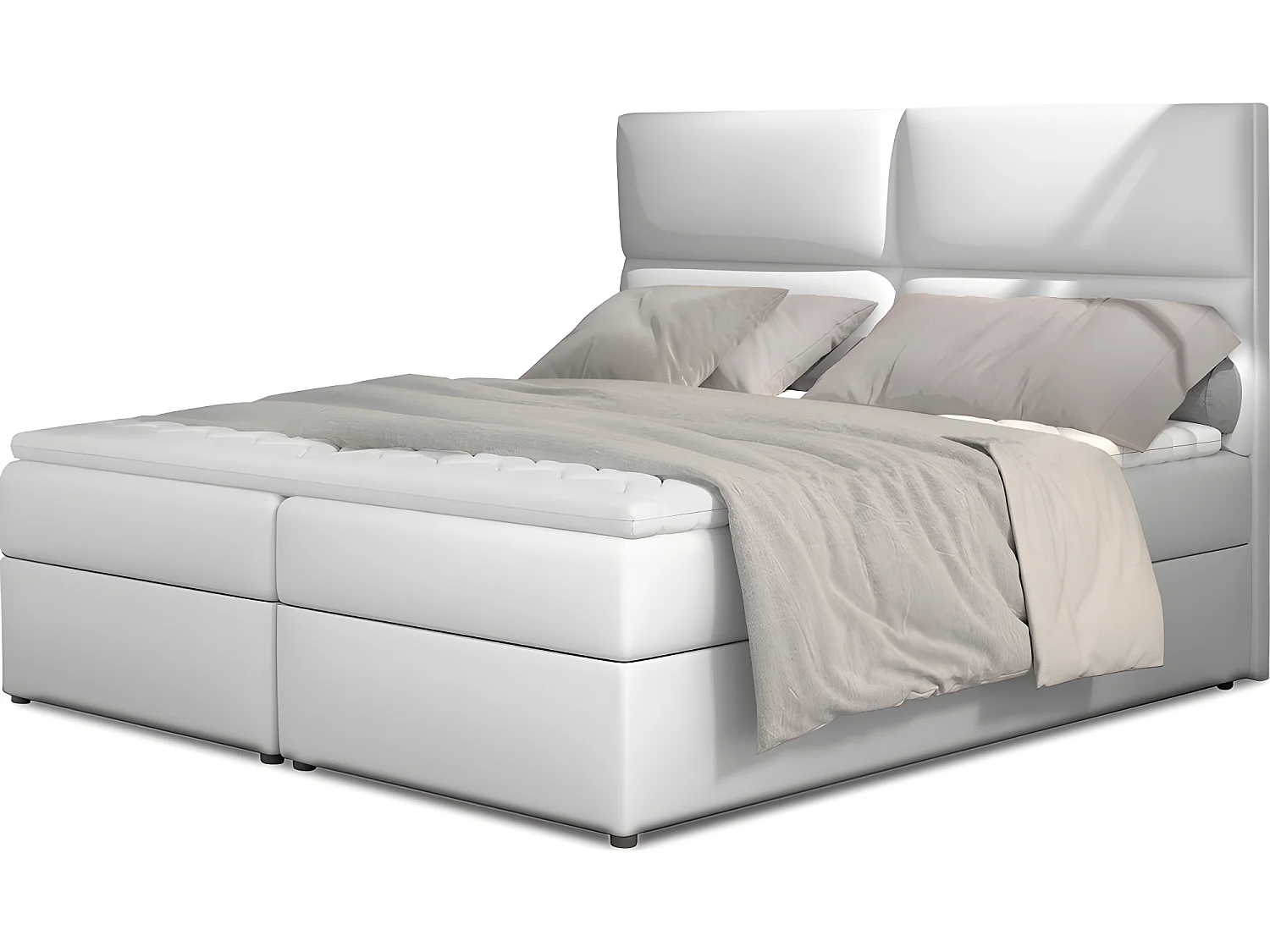 Ensemble boxspring complet tête de lit + sommiers + matelas + surmatelas AMARIS de VENESETTI - simili cuir blanc - 160x200 cm
