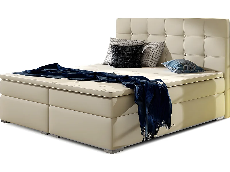 Ensemble boxspring complet tête de lit + sommiers + matelas + surmatelas INAYA de VENESETTI - simili cuir beige - 180x200 cm