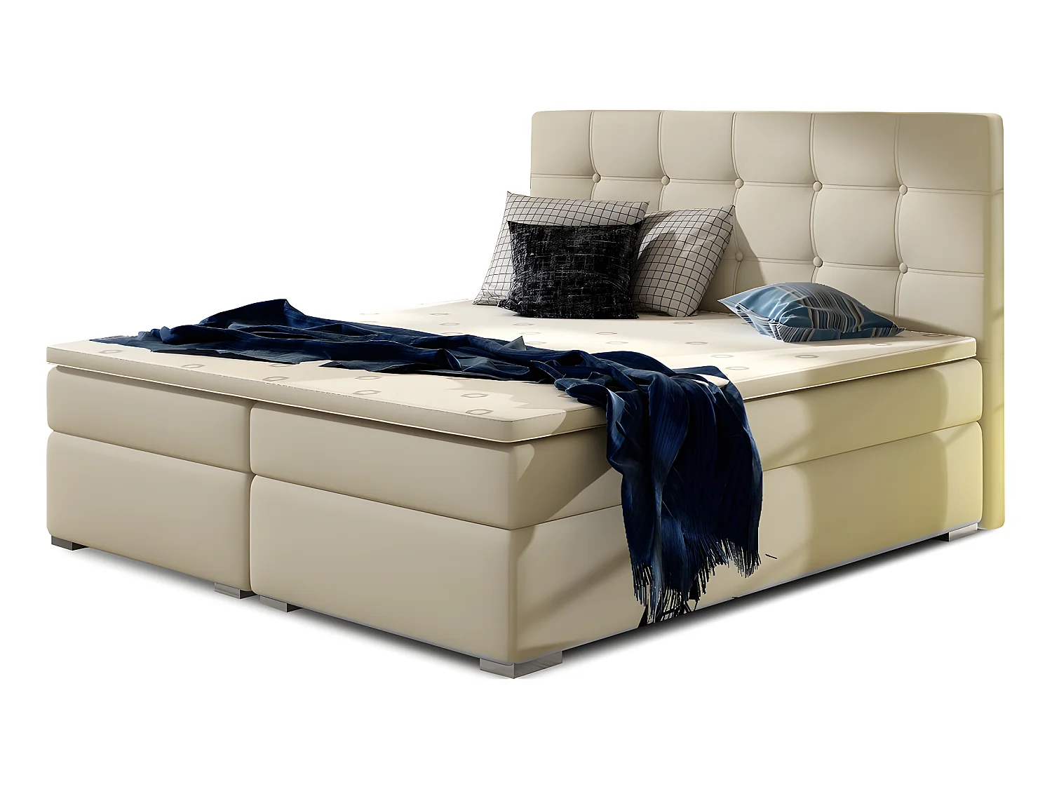 Ensemble boxspring complet tête de lit + sommiers + matelas + surmatelas INAYA de VENESETTI - simili cuir beige - 180x200 cm
