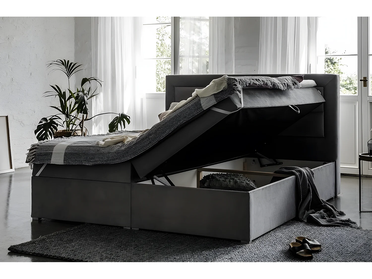 Ensemble boxspring complet tête de lit + sommiers + matelas + surmatelas VISTA VELOURS de VENESETTI - tissu velours luxe chocolat - 140 x 200 cm