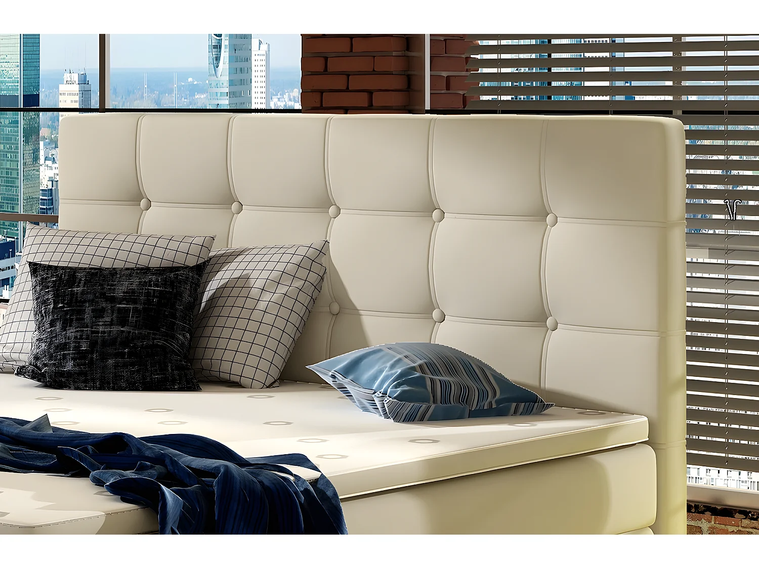 Ensemble boxspring complet tête de lit + sommiers + matelas + surmatelas INAYA de VENESETTI - simili cuir beige - 140x200 cm