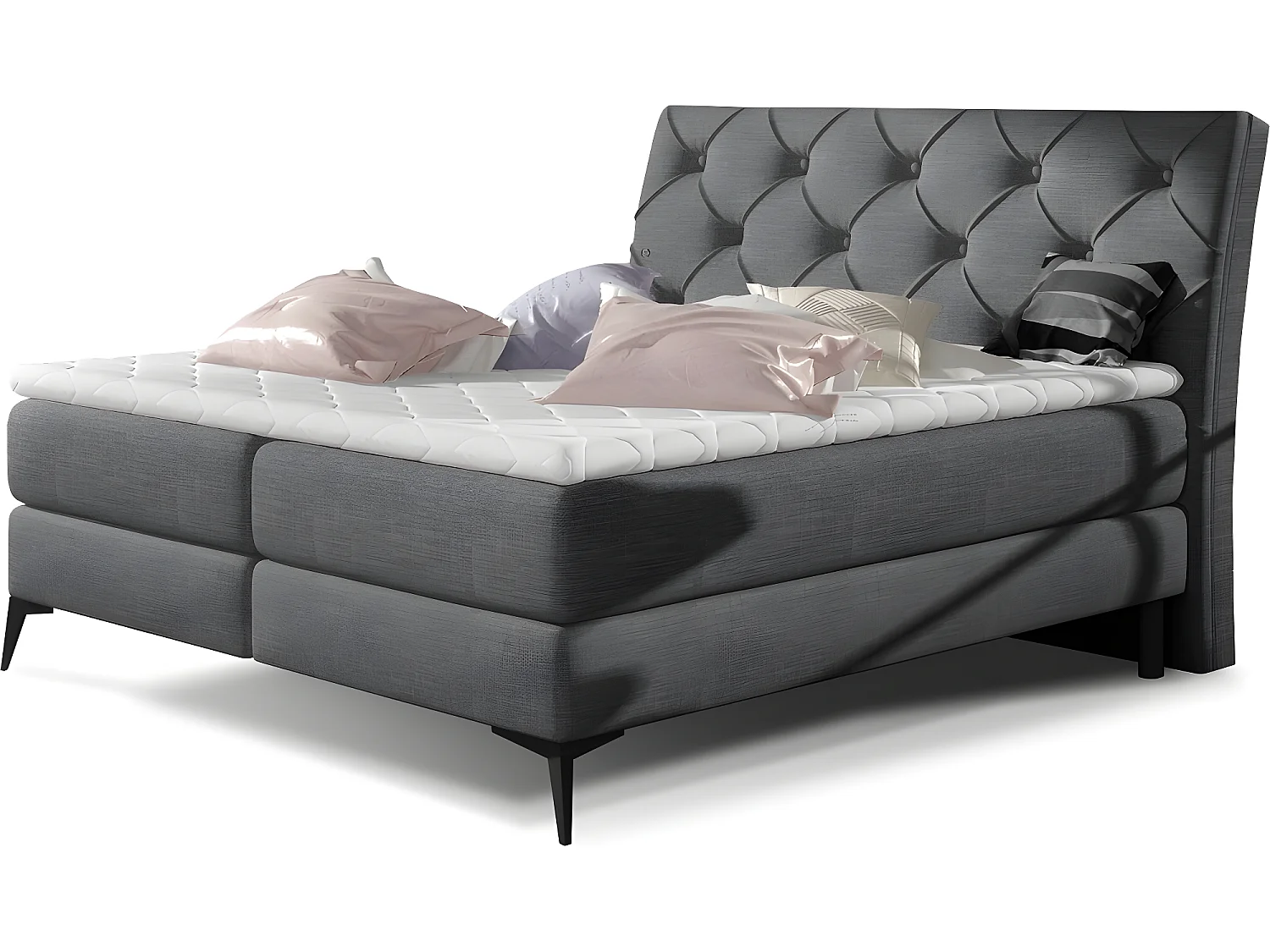 Ensemble boxspring complet tête de lit + sommiers + matelas + surmatelas LAMBERT de VENESETTI - tissu luxe gris foncé - 180x200 cm