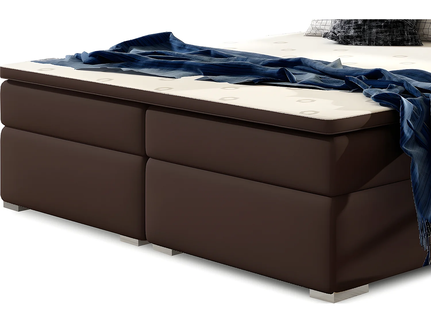 Ensemble boxspring complet tête de lit + sommiers + matelas + surmatelas INAYA de VENESETTI - simili cuir chocolat - 160x200 cm