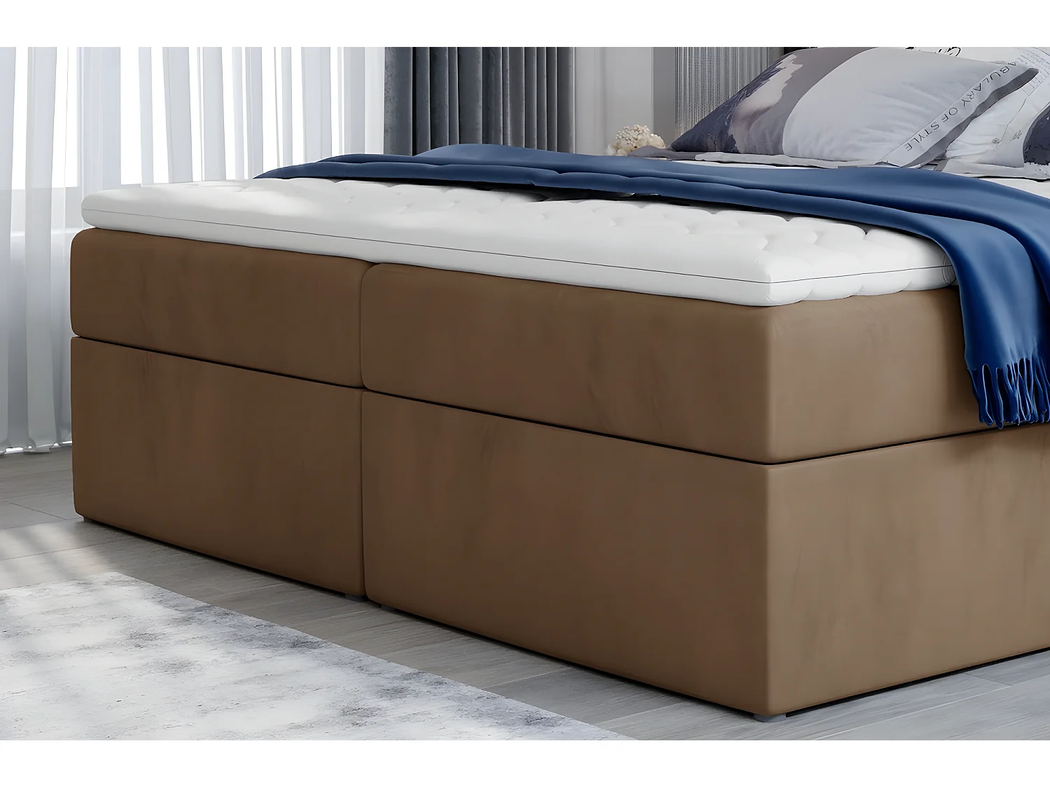 Ensemble boxspring complet tête de lit + sommiers + matelas + surmatelas VISTA VELOURS de VENESETTI - tissu velours luxe marron - 180 x 200 cm