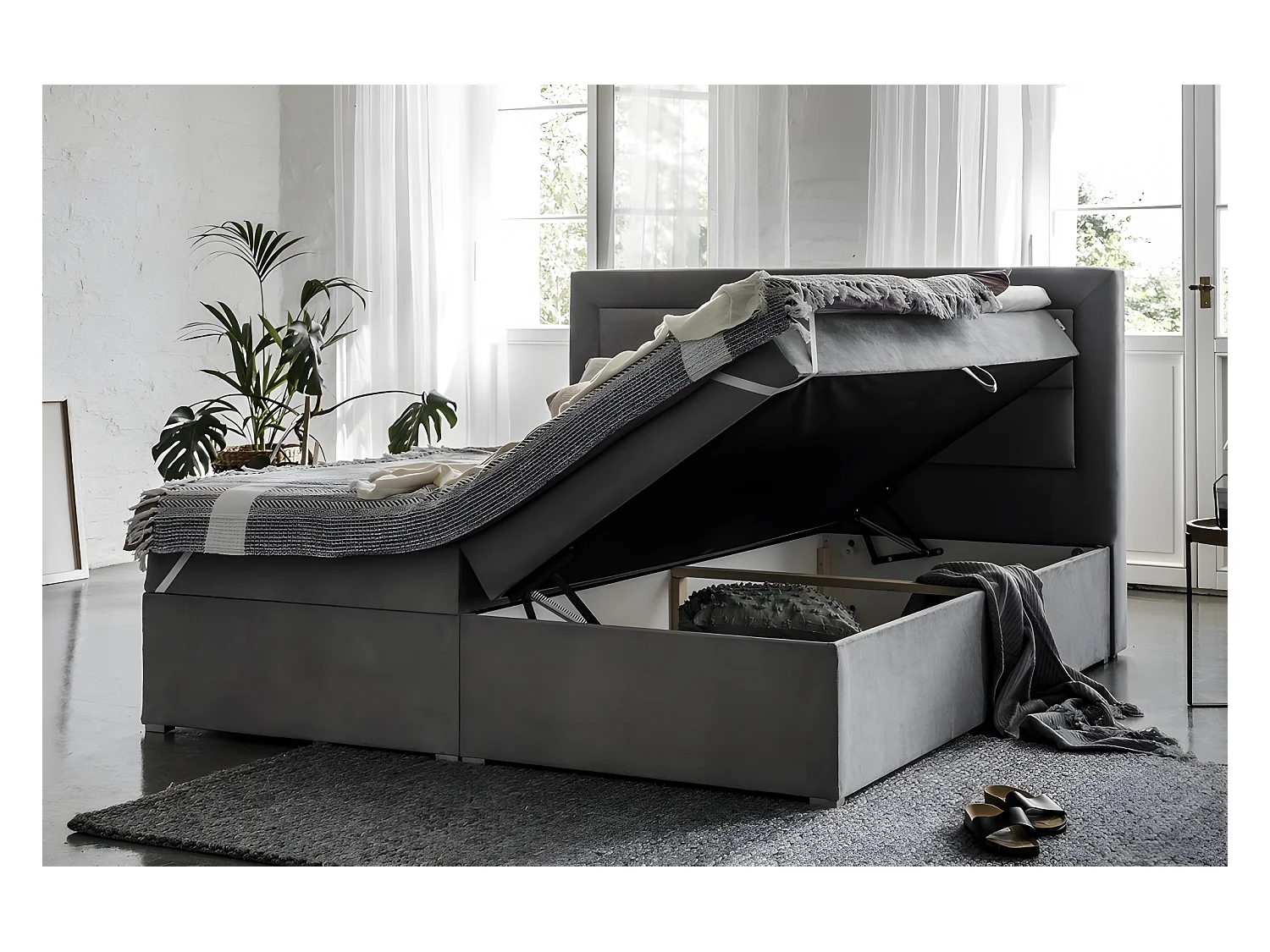Ensemble boxspring complet tête de lit + sommiers + matelas + surmatelas VISTA de VENESETTI - tissu luxe chocolat - 180 x 200 cm