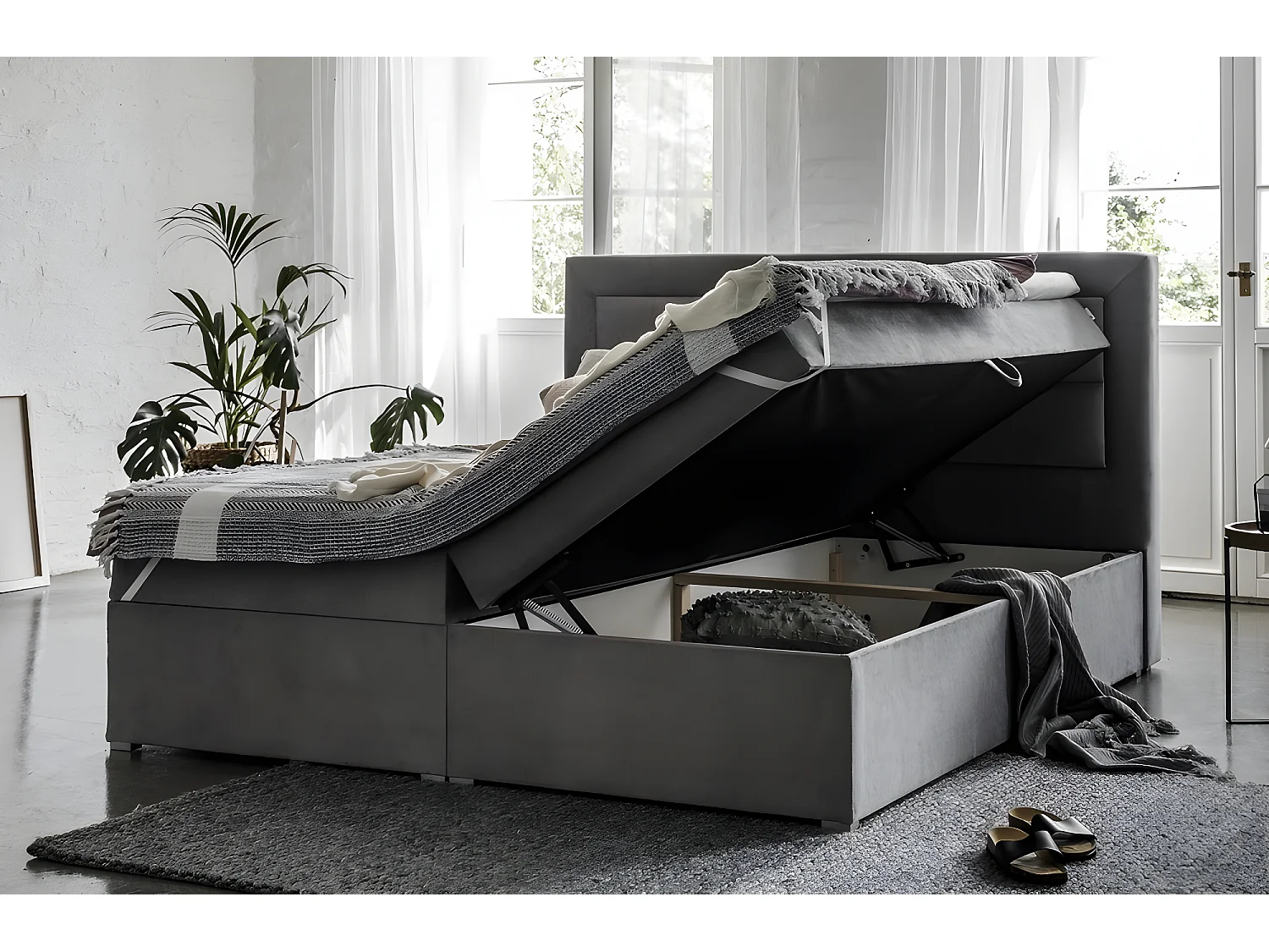 Ensemble boxspring complet tête de lit + sommiers + matelas + surmatelas VISTA de VENESETTI - tissu luxe chocolat - 180 x 200 cm