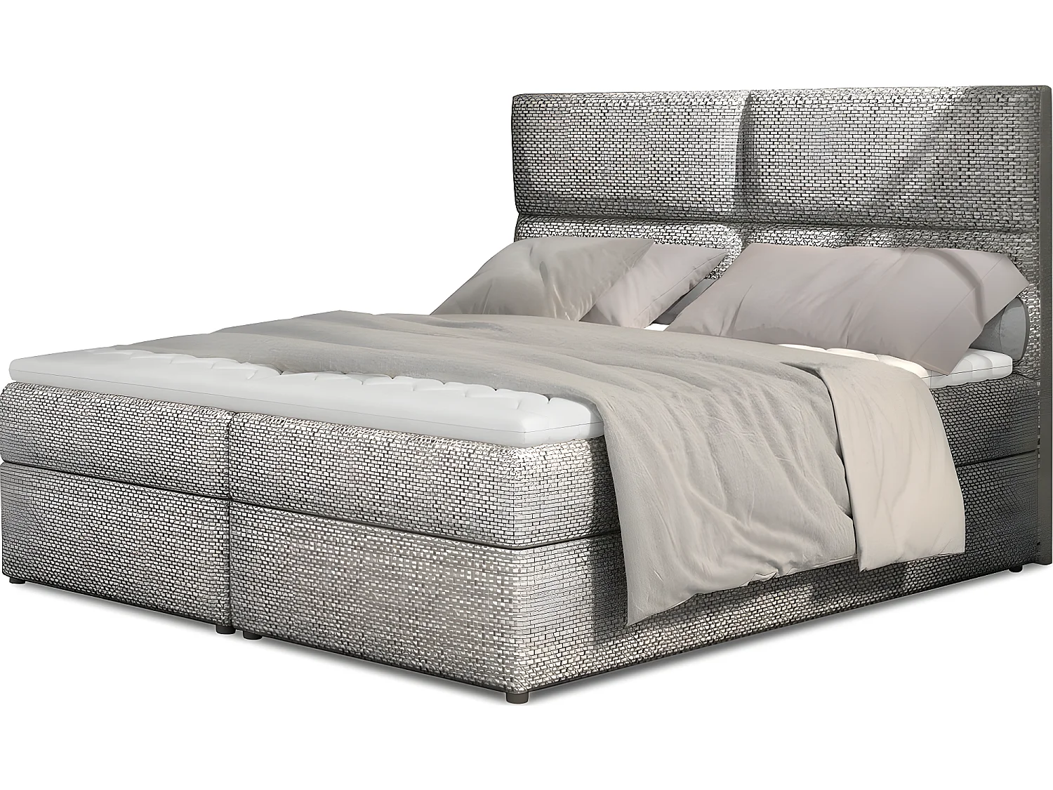 Ensemble boxspring complet tête de lit + sommiers + matelas + surmatelas AMARIS de VENESETTI - tissu luxe gris - 160x200 cm