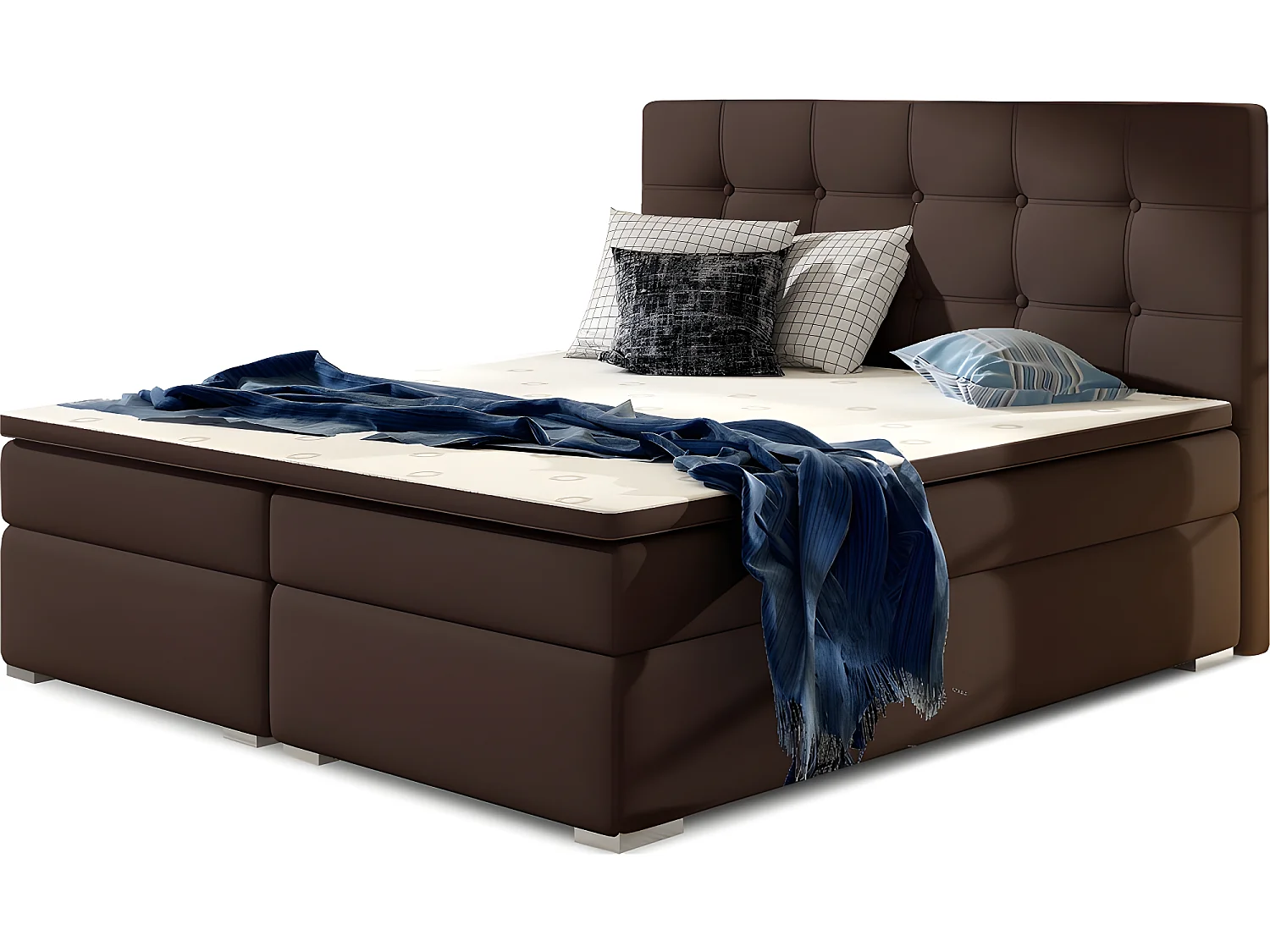 Ensemble boxspring complet tête de lit + sommiers + matelas + surmatelas INAYA de VENESETTI - simili cuir chocolat - 140x200 cm