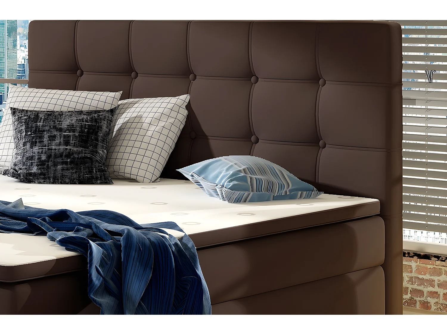 Ensemble boxspring complet tête de lit + sommiers + matelas + surmatelas INAYA de VENESETTI - simili cuir chocolat - 140x200 cm