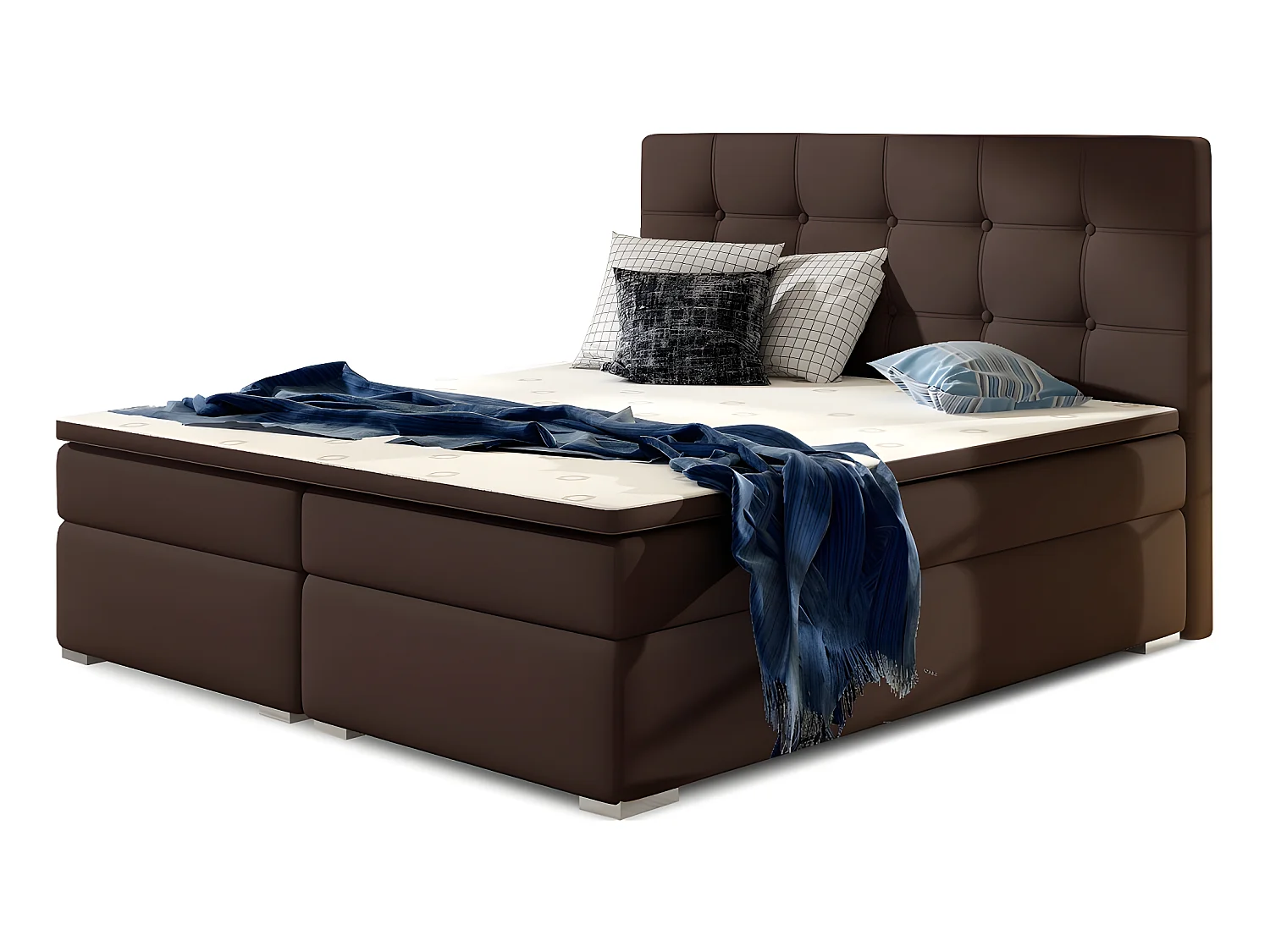 Ensemble boxspring complet tête de lit + sommiers + matelas + surmatelas INAYA de VENESETTI - simili cuir chocolat - 140x200 cm