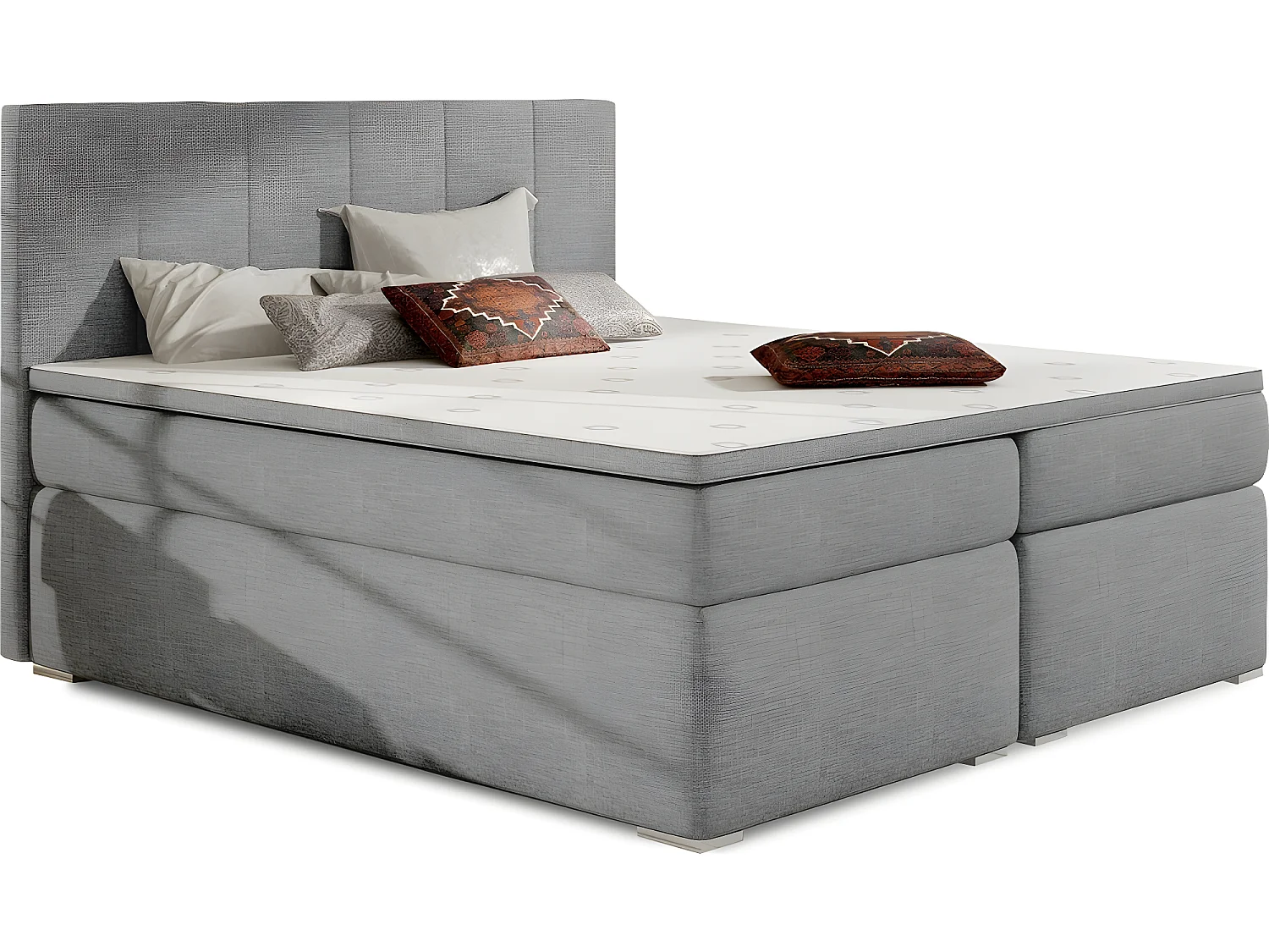 Ensemble boxspring complet tête de lit + sommiers + matelas + surmatelas BORIS de VENESETTI - tissu luxe gris clair - 140x200 cm