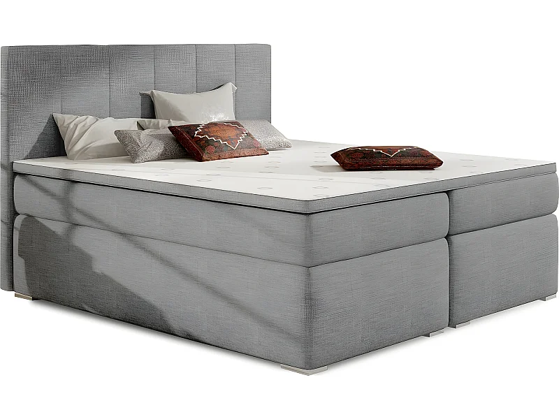 Ensemble boxspring complet tête de lit + sommiers + matelas + surmatelas BORIS de VENESETTI - tissu luxe gris clair - 140x200 cm