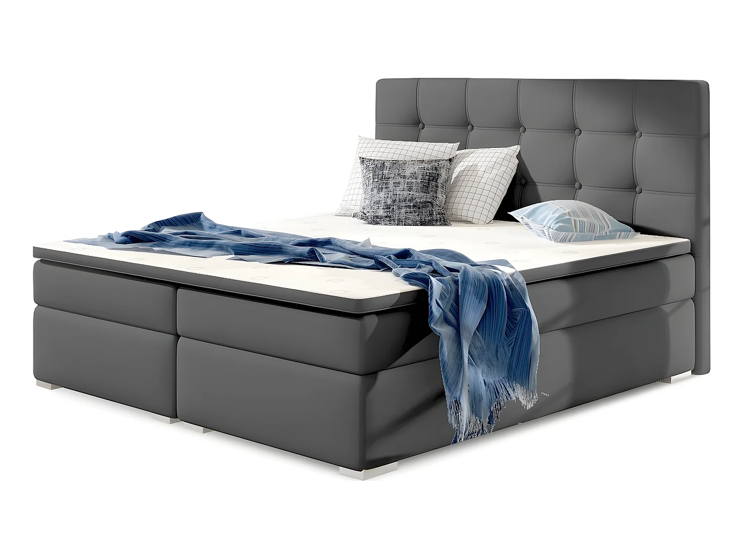 Ensemble boxspring complet tête de lit + sommiers + matelas + surmatelas INAYA de VENESETTI - simili cuir gris - 140x200 cm