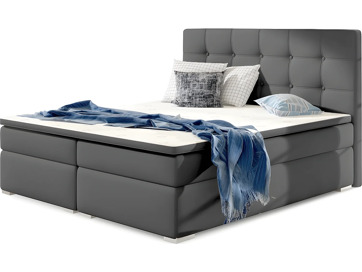 Ensemble boxspring complet tête de lit + sommiers + matelas + surmatelas INAYA de VENESETTI - simili cuir gris - 140x200 cm