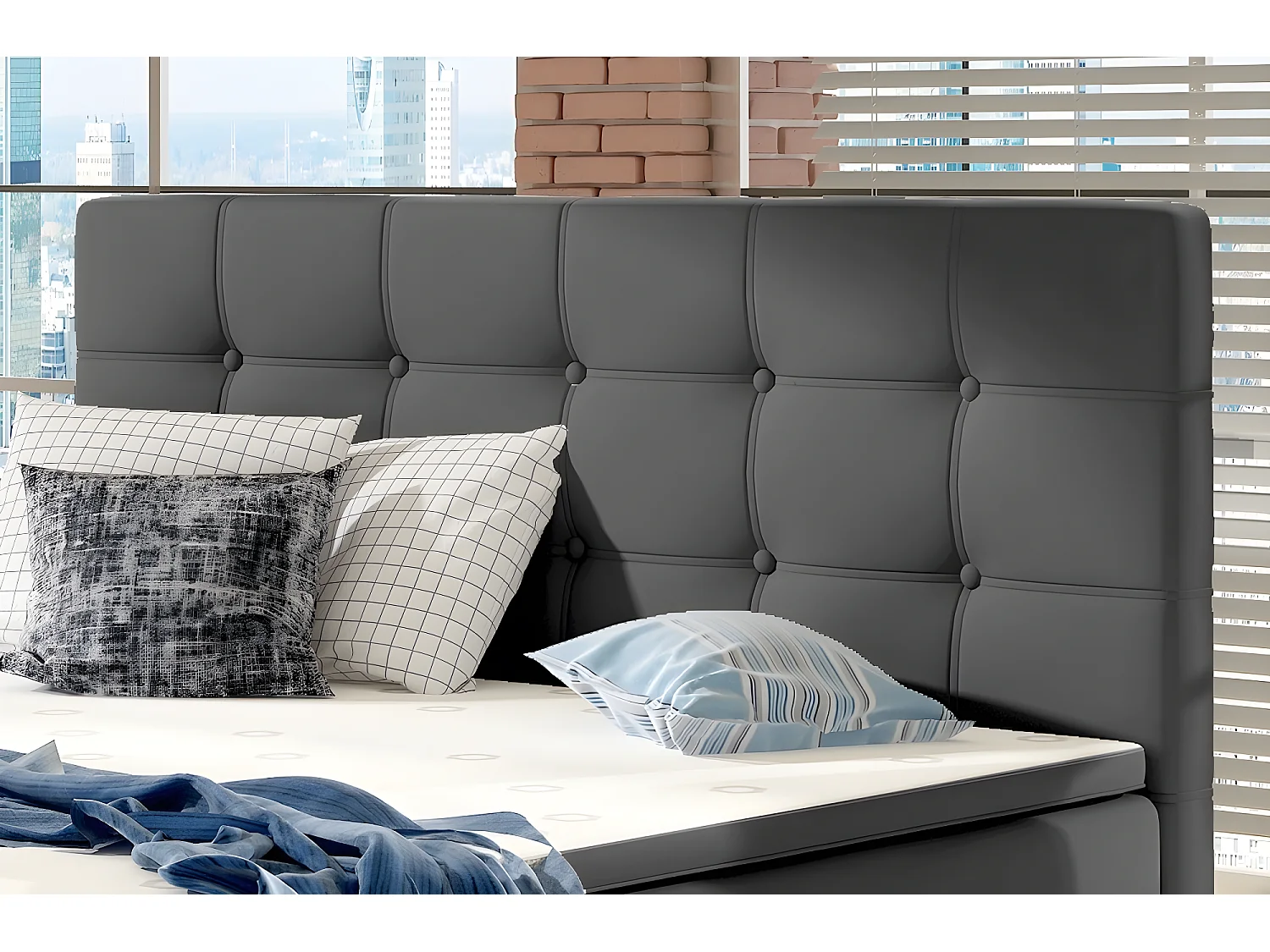 Ensemble boxspring complet tête de lit + sommiers + matelas + surmatelas INAYA de VENESETTI - simili cuir gris - 140x200 cm