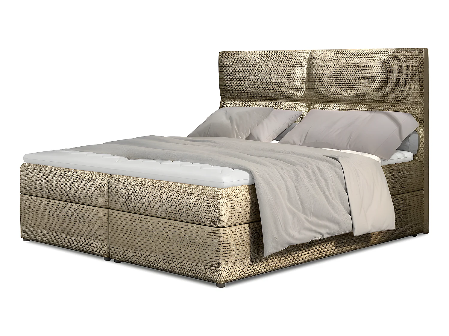 Ensemble boxspring complet tête de lit + sommiers + matelas + surmatelas AMARIS de VENESETTI - tissu luxe beige - 180x200 cm