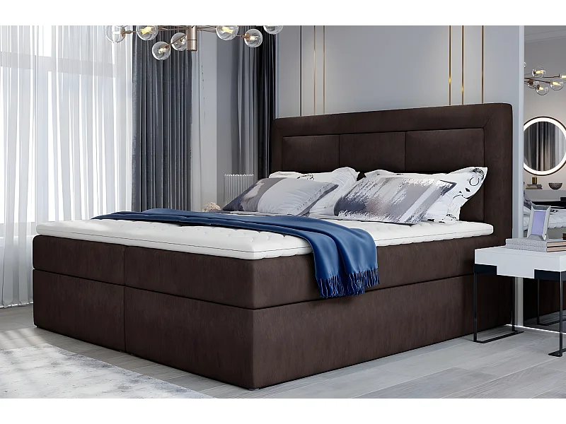 Ensemble boxspring complet tête de lit + sommiers + matelas + surmatelas VISTA de VENESETTI - tissu luxe chocolat - 140 x 200 cm