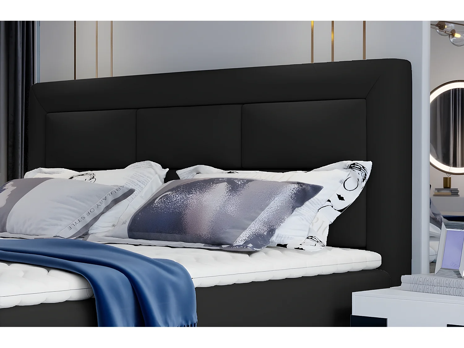 Ensemble boxspring complet tête de lit + sommiers + matelas + surmatelas VISTA de VENESETTI - simili cuir noir - 140 x 200 cm