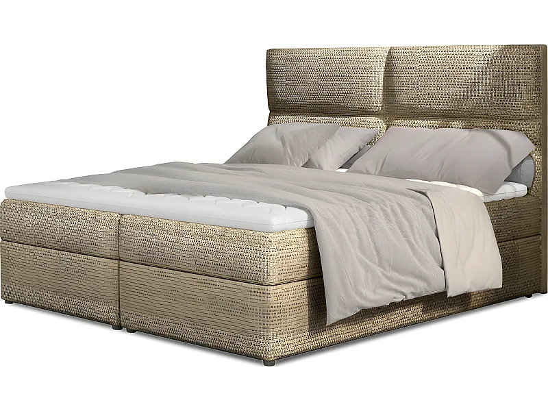 Ensemble boxspring complet tête de lit + sommiers + matelas + surmatelas AMARIS de VENESETTI - tissu luxe beige - 140x200 cm