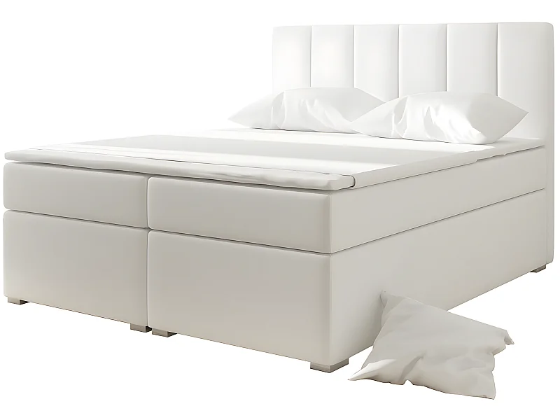 Ensemble boxspring complet tête de lit + sommiers + matelas + surmatelas BORIS de VENESETTI - simili cuir blanc - 180x200 cm