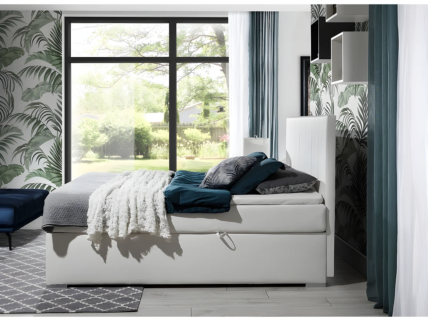 Ensemble boxspring complet tête de lit + sommiers + matelas + surmatelas BORIS de VENESETTI - simili cuir blanc - 180x200 cm