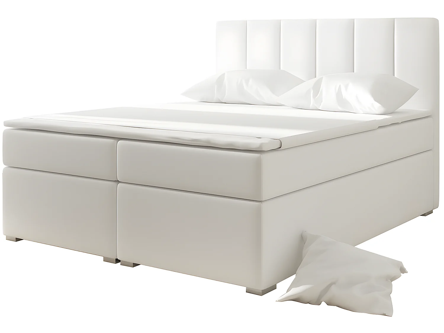 Ensemble boxspring complet tête de lit + sommiers + matelas + surmatelas BORIS de VENESETTI - simili cuir blanc - 180x200 cm