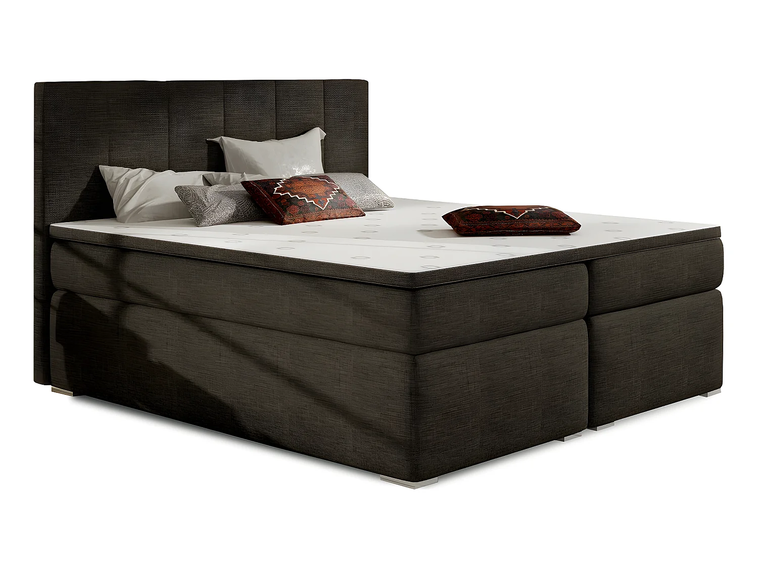 Ensemble boxspring complet tête de lit + sommiers + matelas + surmatelas BORIS de VENESETTI - tissu luxe chocolat - 140x200 cm